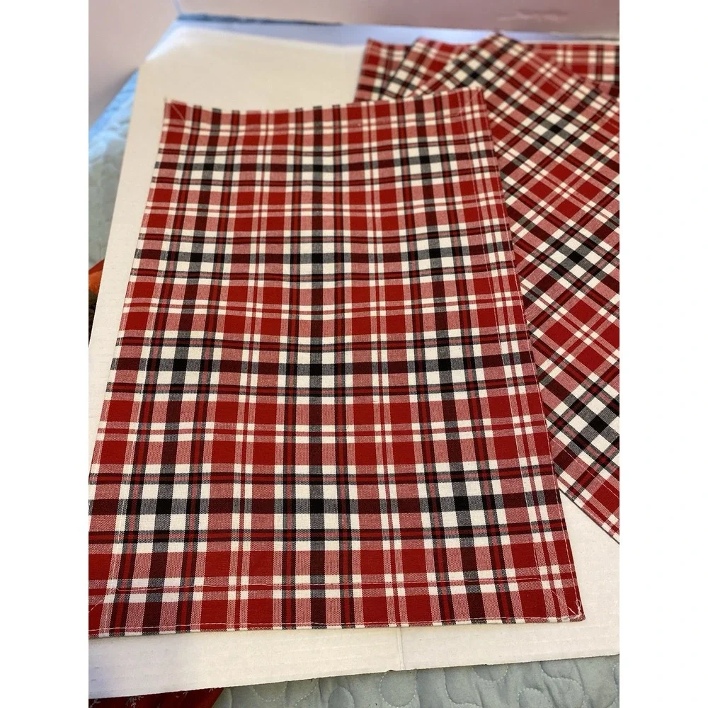 Reversible Red, Black‎ & White Plaid/Jute Placemats Set of  4